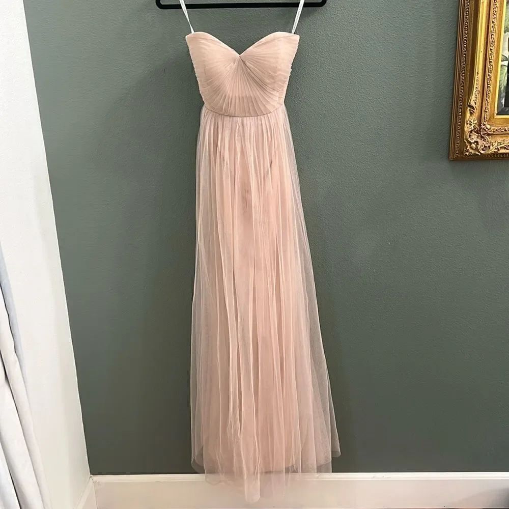 Jenny Yoo Annabelle Convertible Mesh Sweetheart Strapless Dress Soft Blush Sz 6